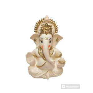 Ganesh Idol for Car, Home & Office – Gold and Cream Terracotta Statue