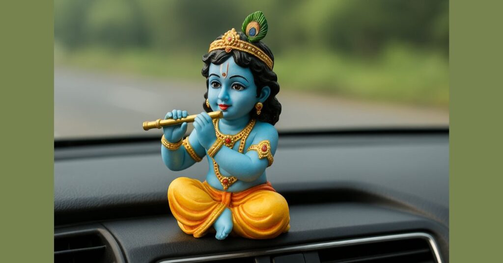 krishna murti placed on car dashboard